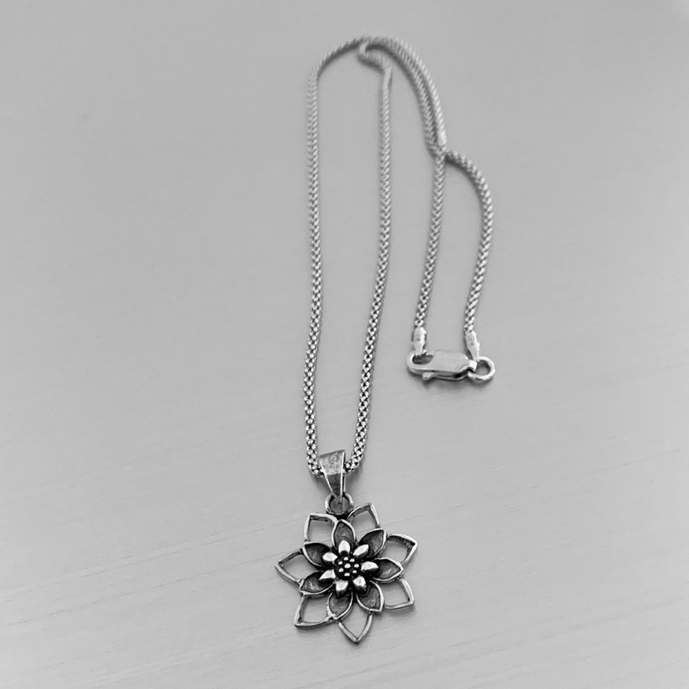 Sterling Silver Blooming Lotus Necklace, Flower